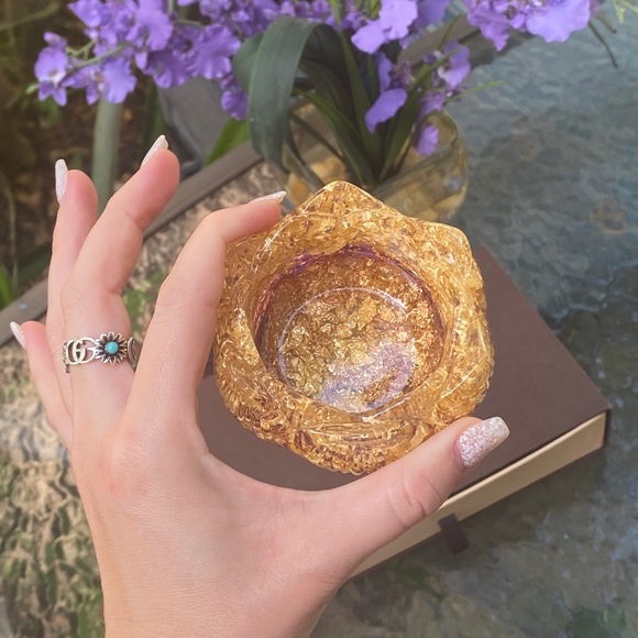 Gold Decorative Lotus Jewelry Dish /Candle Holder - Picture 10 of 14